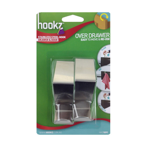 Hookz Over Drawer Stainless Steel Hook Twin Pack