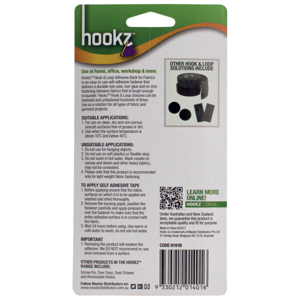 Hookz Hook & Loop Fabric Tape 1m Roll