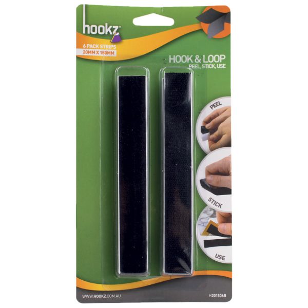 Hook & Loop Strips 6pk in black