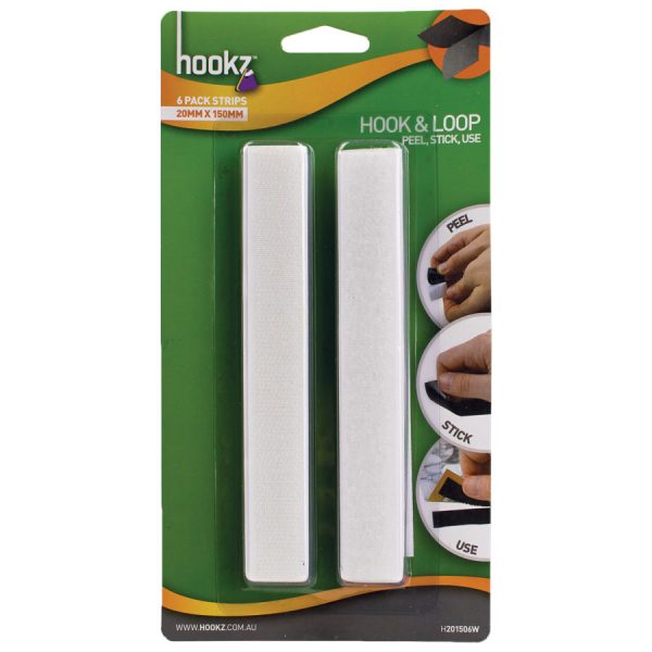Hook & Loop Strips 6pk in white
