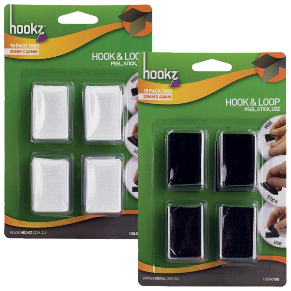 Hookz Hook & Loop Tabs 18px in white and black