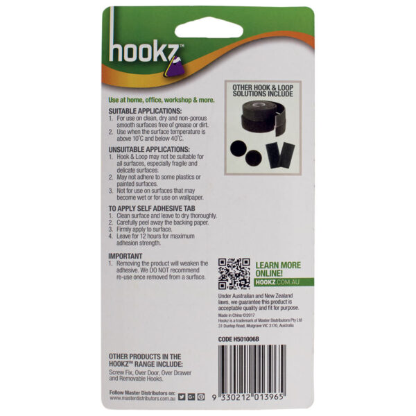 Hookz Hook & Loop Strips Black 6pk