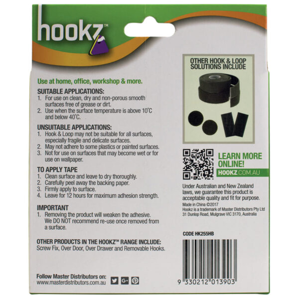 Hookz Hook & Loop Hook Tape 5m Roll