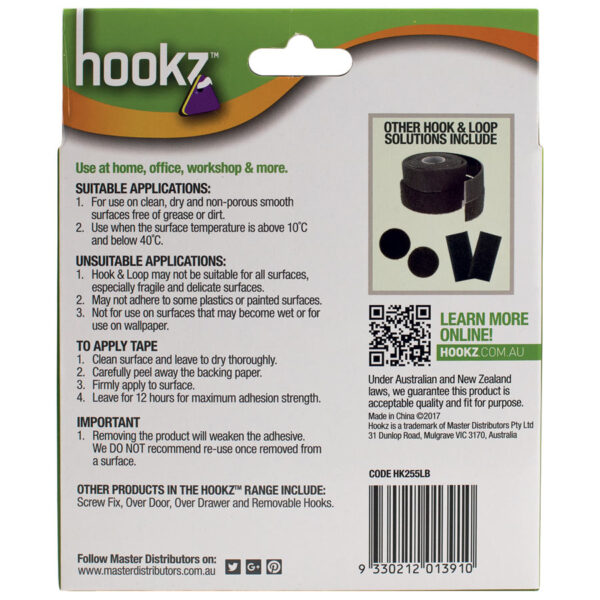 Hookz Hook & Loop Loop Tape 5m Roll