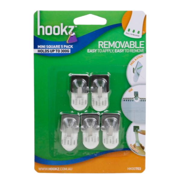 Removable Mini Steel Square Hooks 5pk