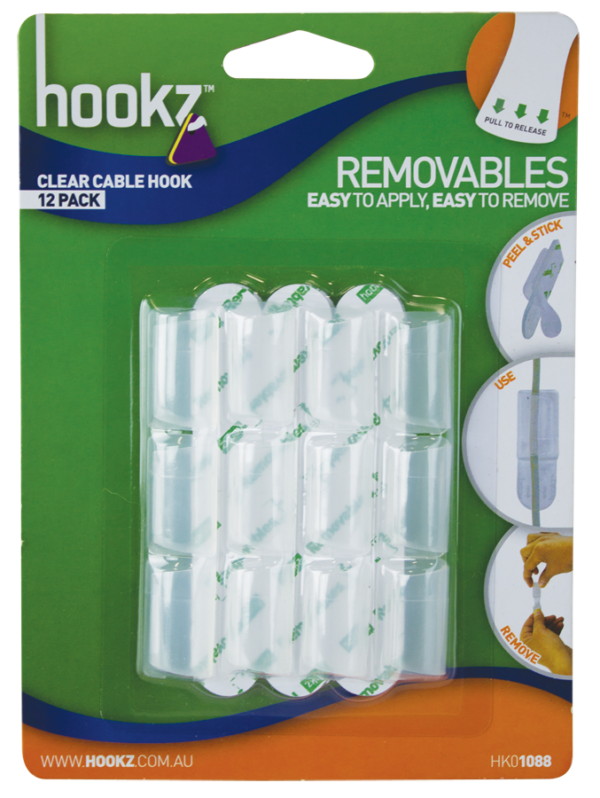 Removable Clear Cable Hook 12pk